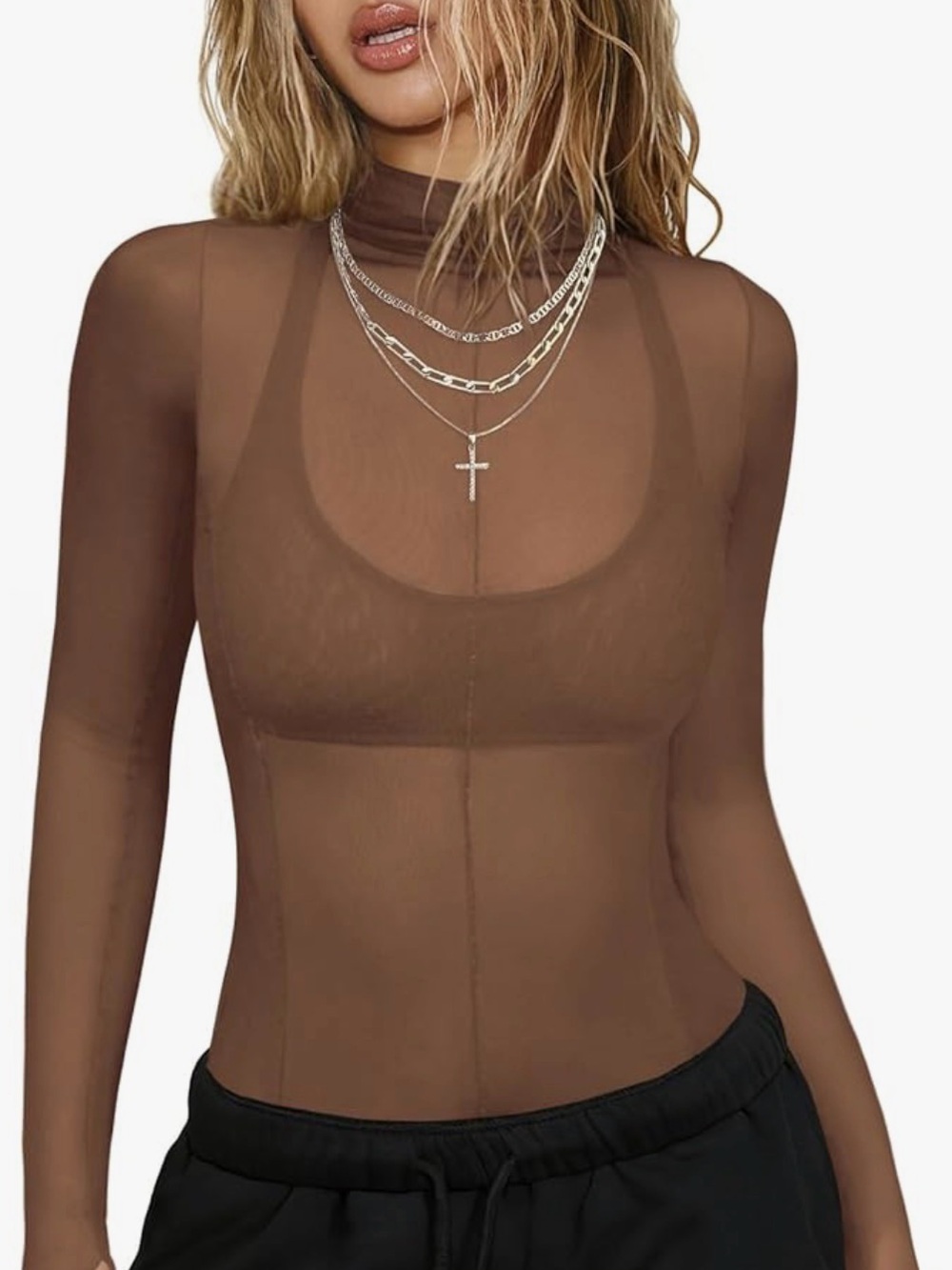 Mesh Mock Neck